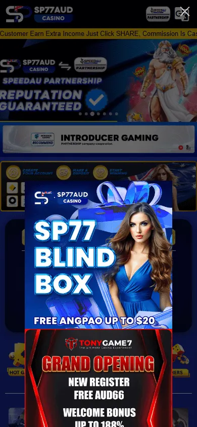 Sp77 Casino home experience on a mobile device